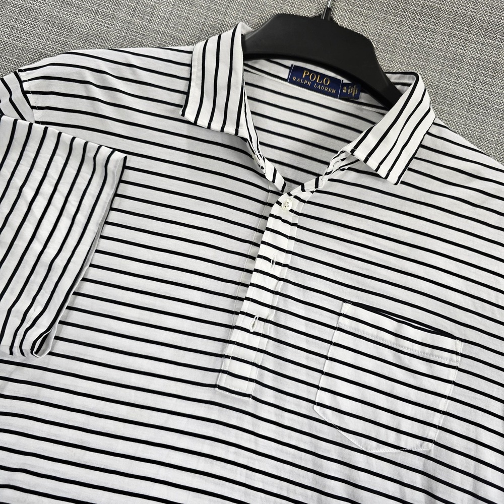 Polo Ralph Lauren Polo Shirt Mens XL White Black Stripe Pocket Jersey Knit